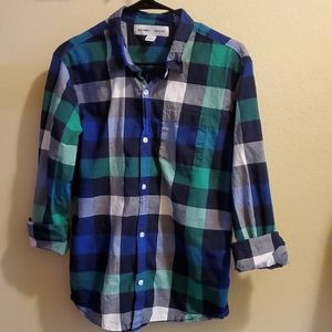 Boys Navy & Green Button Down Shirt - XXL